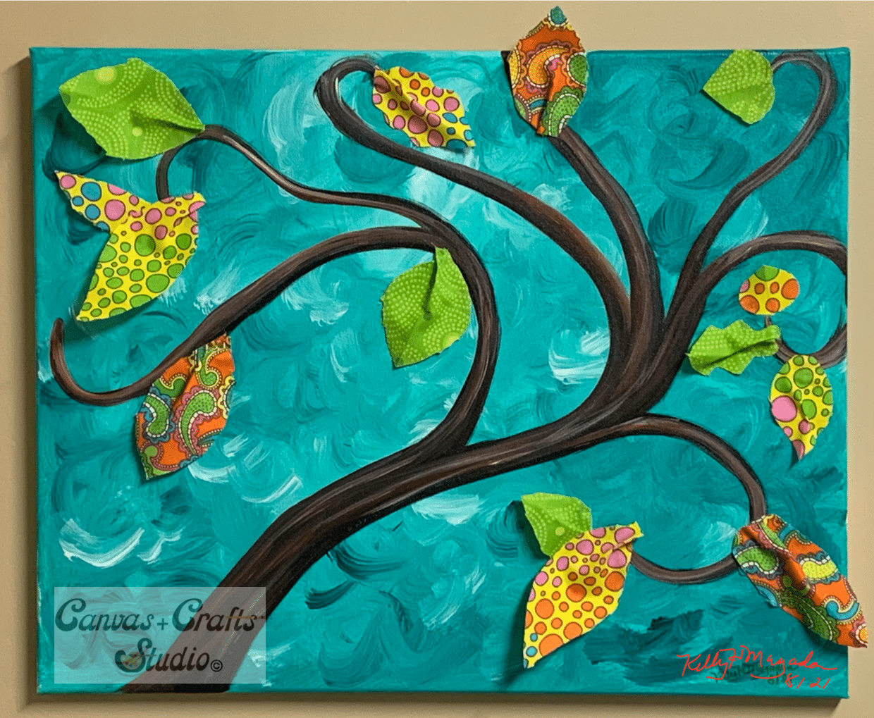 Crafts Night! Mixed Media Tree with Cloth Leaves $25! | Canvas and Crafts